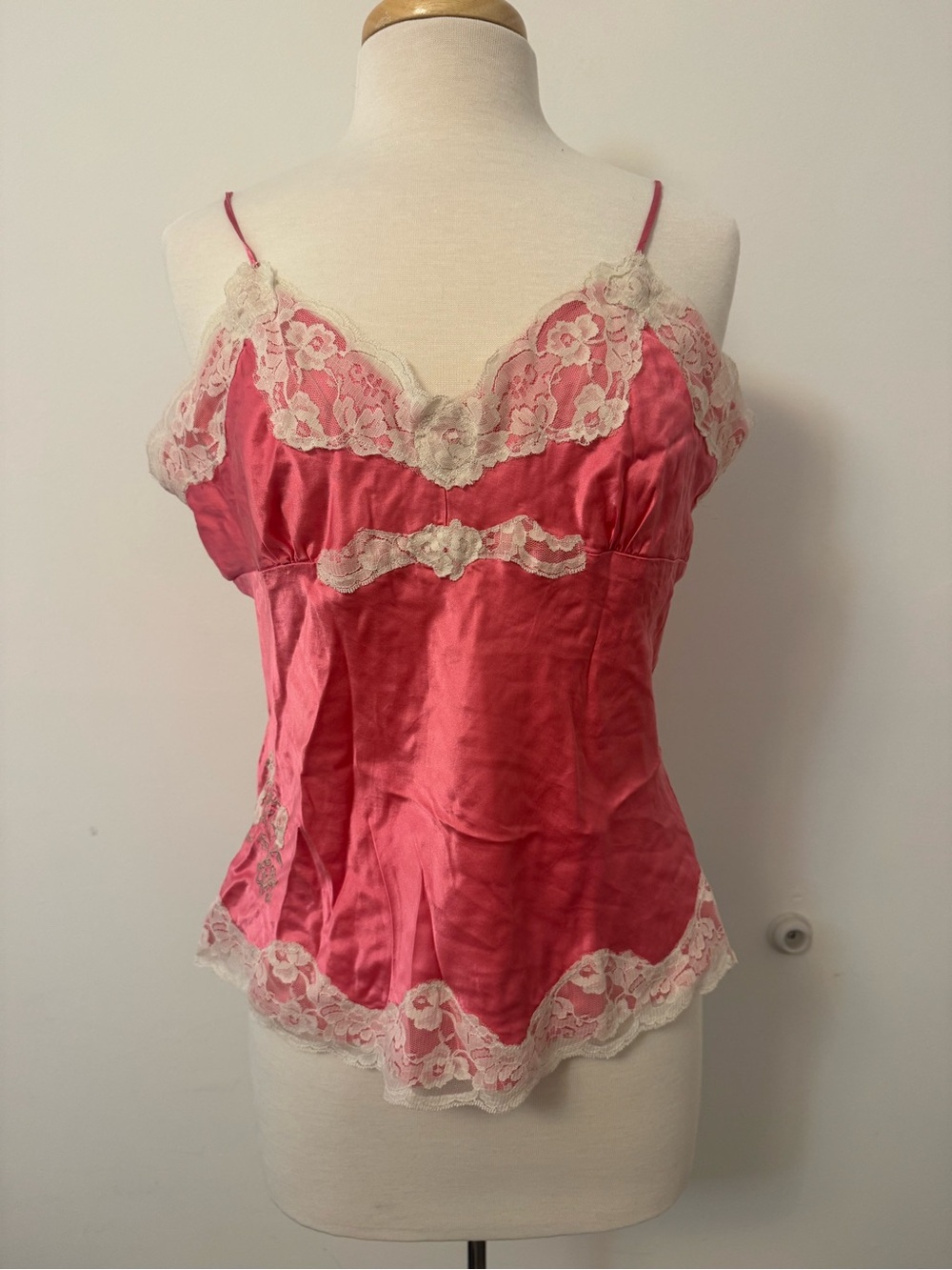 VTG Y2K Silky Pink Lace Trim Camisole Top